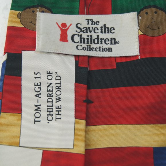 Vintage Save the Children Collection Necktie With Flags and Kids Designed by Tom - Picture 4 of 5